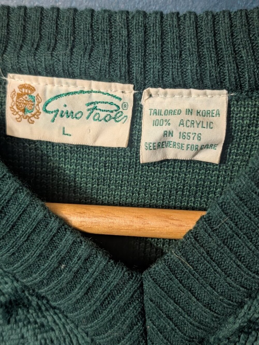 Vintage Gino Paoli Green Striped Chenille Knit Sweater V-Neck Large - Picture 2 of 6